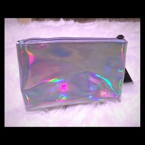 Holographic material clutch/ makeup bag